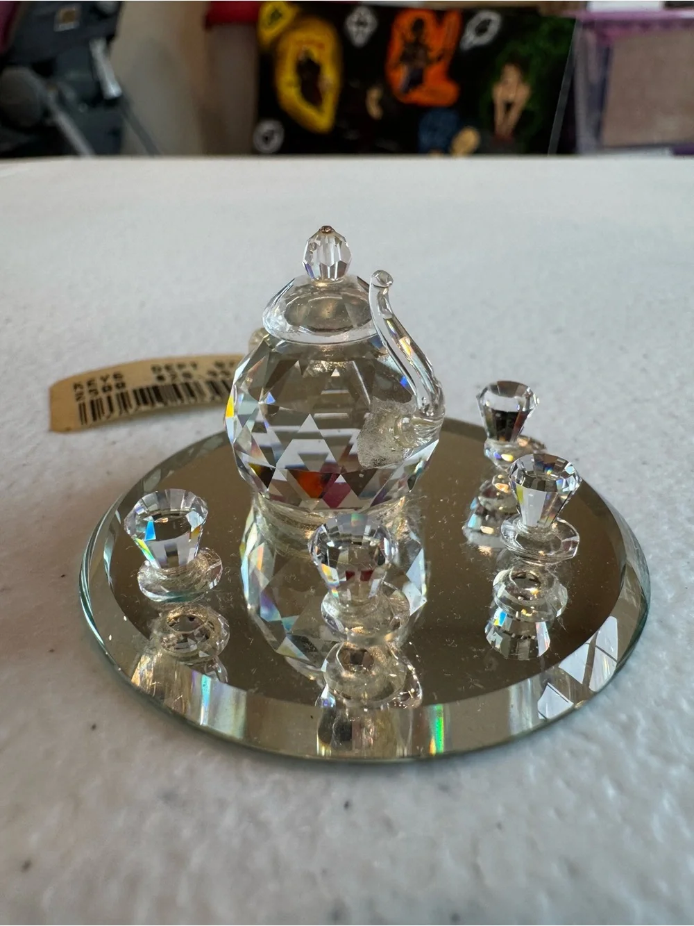 Vintage Crystal Tea Time Figurine on Mirrored Base - Clear